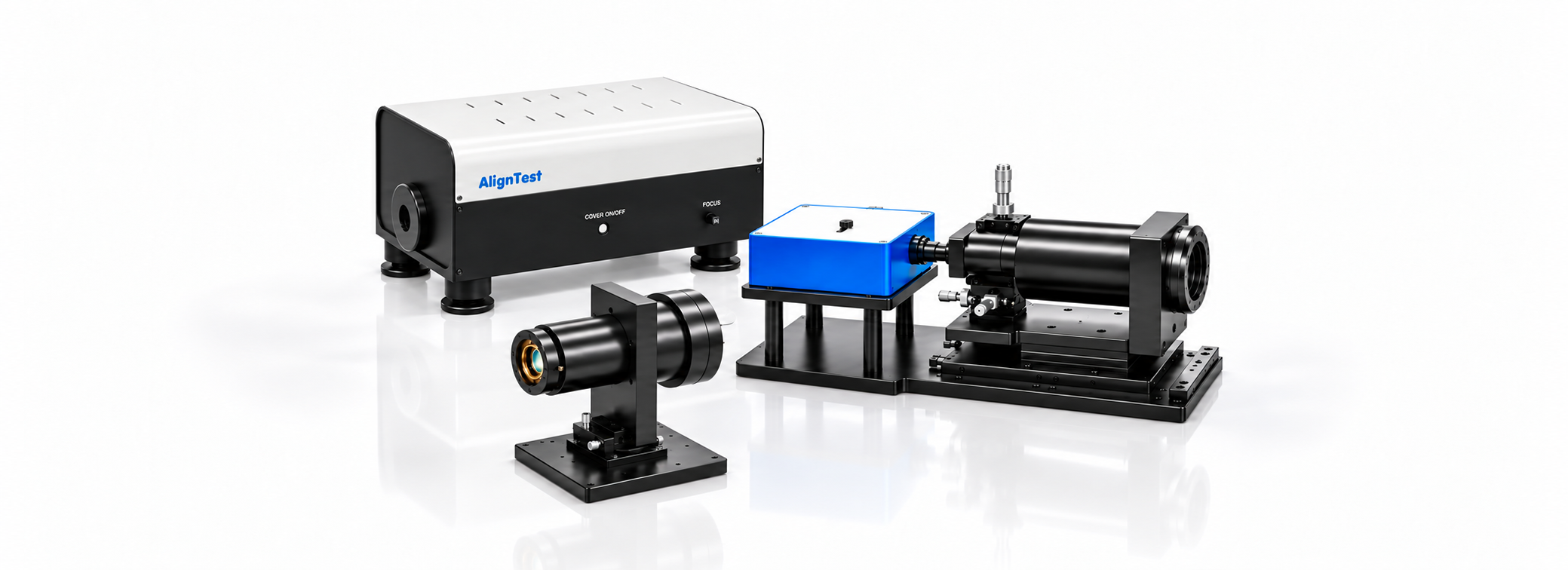 AlignTest interferometer, beam expander and autocollimator on an optical bench